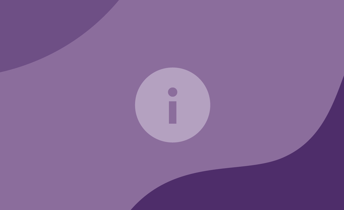 purple patterned graphic with an information symbol in the centre