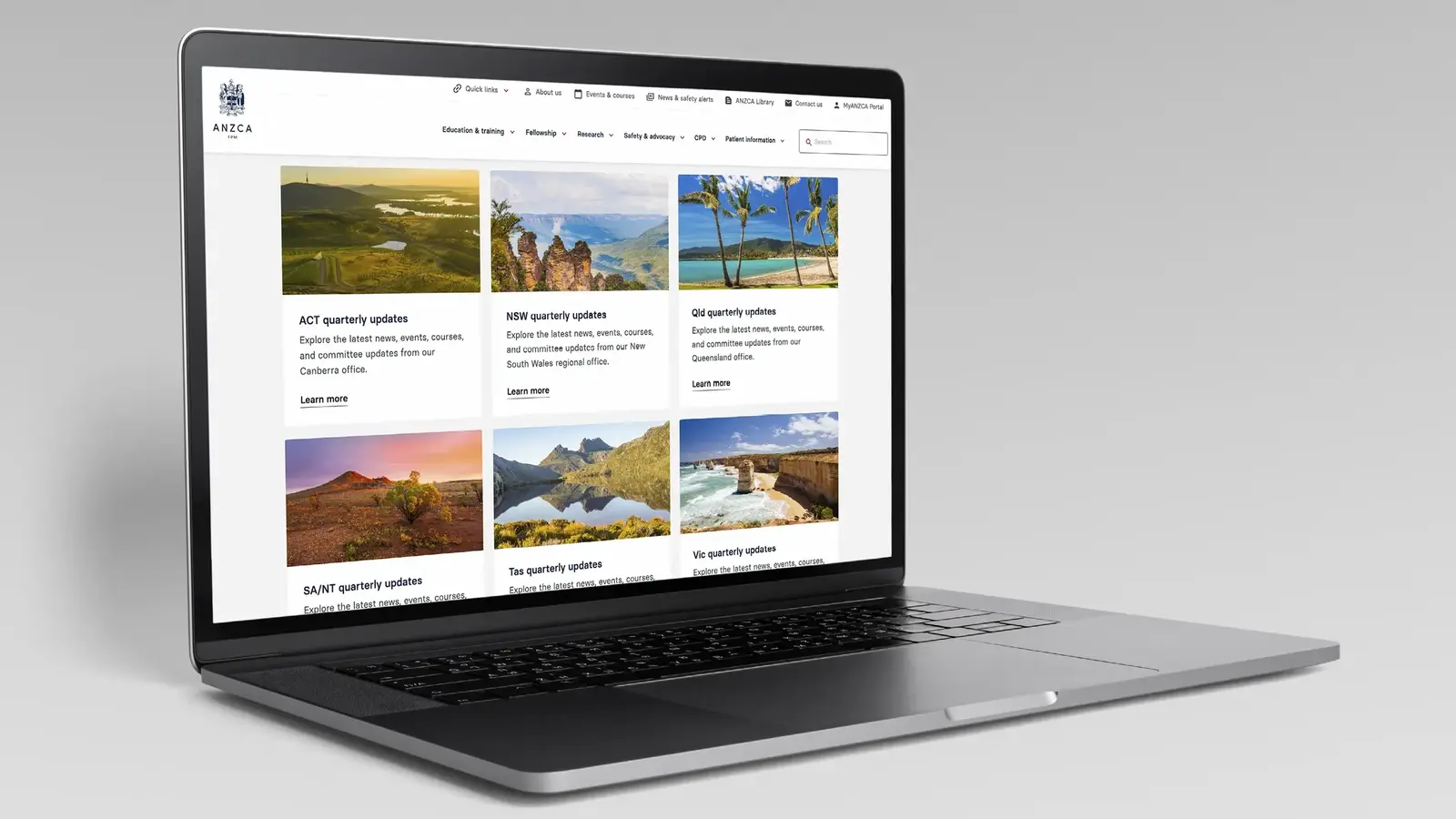 Regional section of ANZCA website on laptop