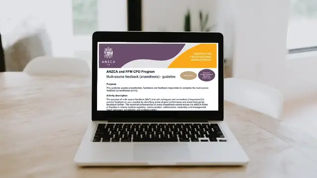 Image of the CPD multi-source feedback guidelines in a laptop computer screen