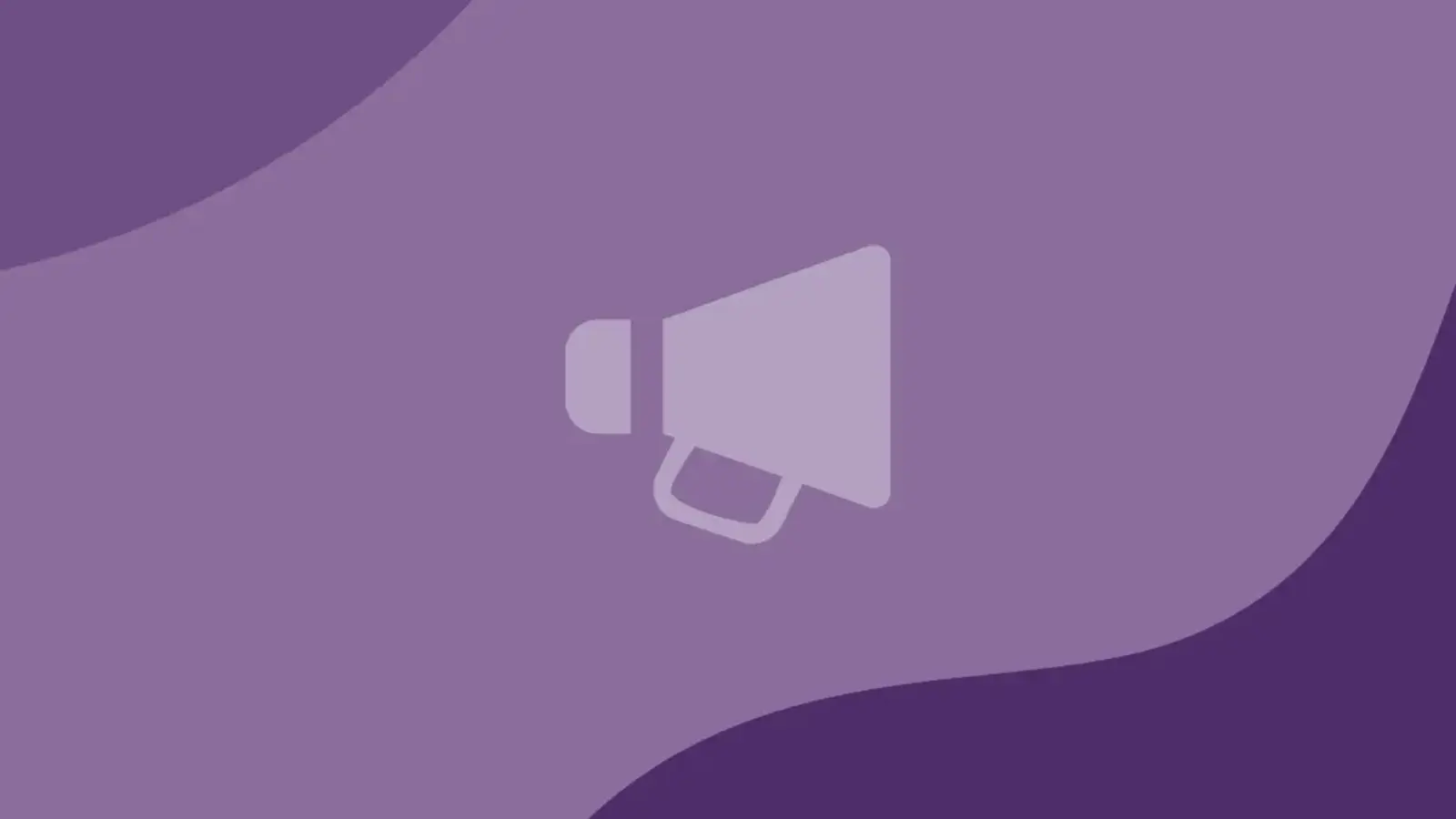 purple patterned graphic with a megaphone symbol in the centre