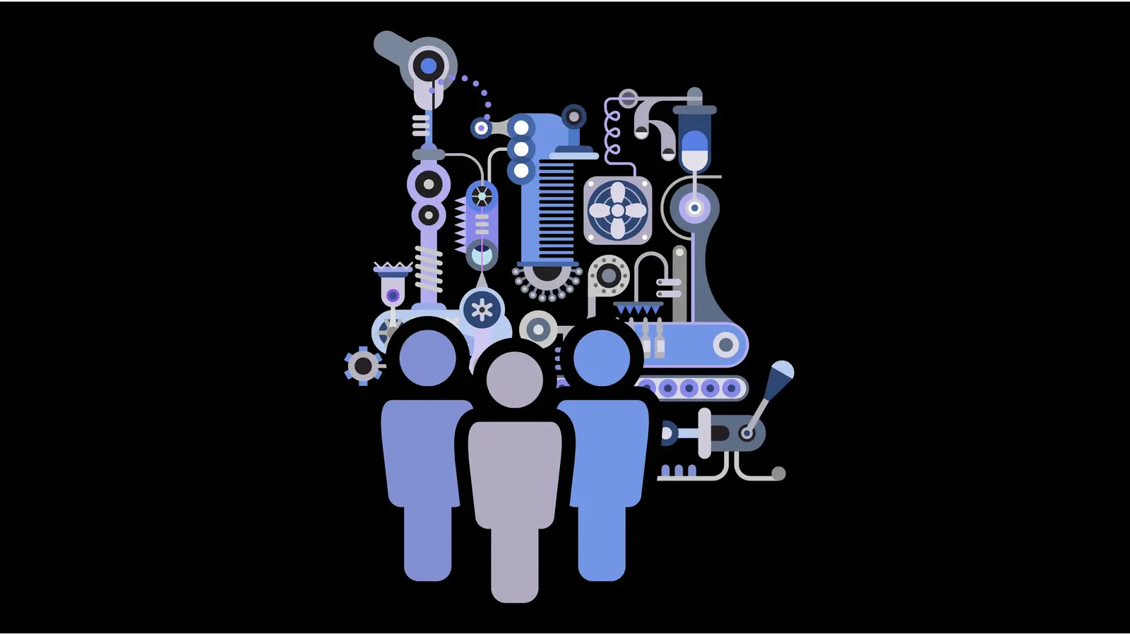 blue and grey people with black background