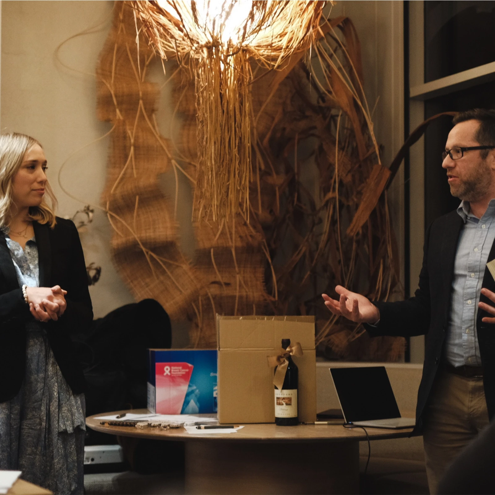 Two people standing