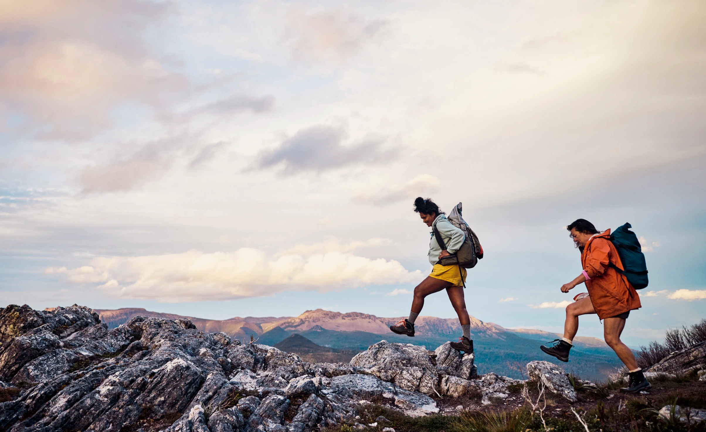 Hikers in Tasmanian mountains