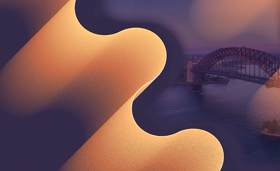 Orange waves with Sydney Harbour Bridge in background 