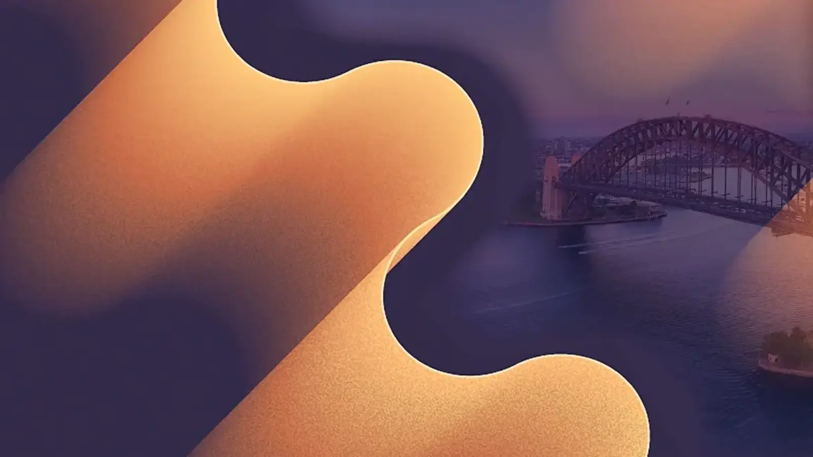 Orange waves with Sydney Harbour Bridge in background 